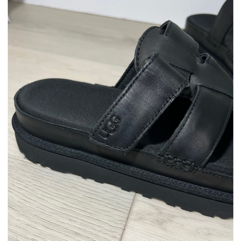 NEW UGG GOLDENSTAR HI SLIDE LEATHER BLACK PLATFORM SANDALS Sz 8 - Picture 8 of 10